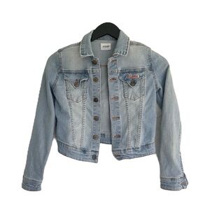 Hudson Jeans Kids Denim Trucker Jacket Union Jack Logo Light Wash Size Medium